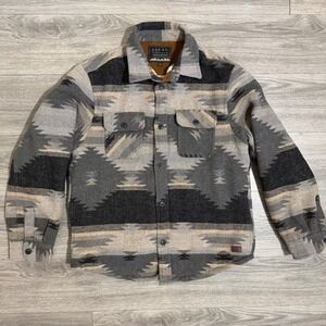 Jachs New York Mens Southwestern Sherpa Lined Wool Blend Shirt Jacket Grey Large